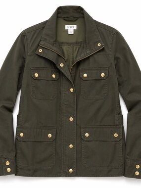 J.Crew Utility Jacket Women Small Olive Green Military Field Coat Cotton